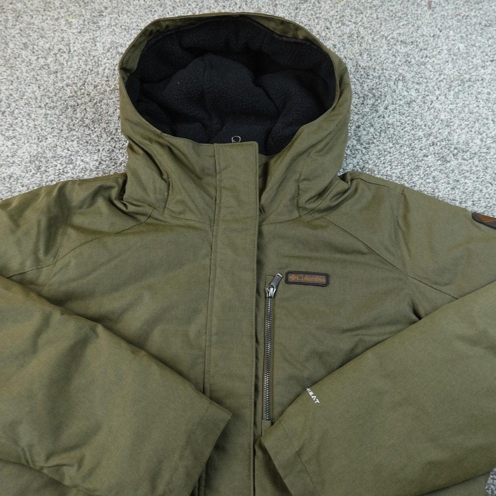 Columbia Jacket Womens XL Green Softshell Insulated Hooded Long Parka Coat Warm